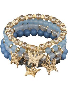 4Pcs Set Bohemian Butterfly Crystal Stone Stretch Pendant Bracelets for Women G